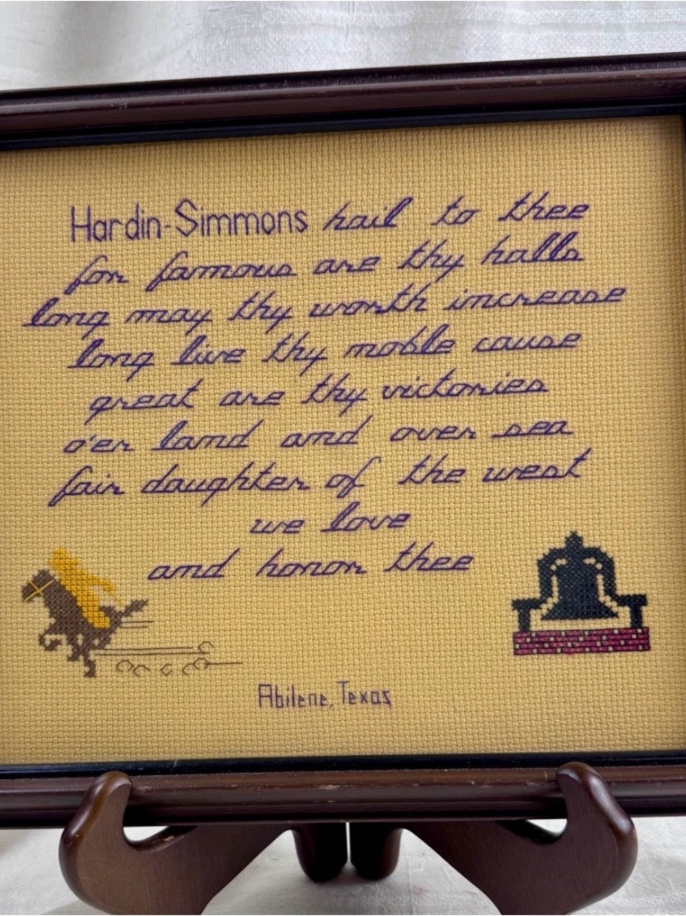 Vintage Hardin-Simmons Alma Mater Anthem Crossstitched Memorabilia Art
